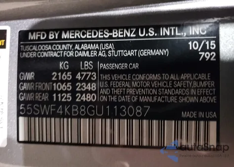 2016 Mercedes-Benz C 300 4Matic/Luxury 4Matic/Sport 4Matic from USA, damaged, VIN 55SWF4KB8GU113087